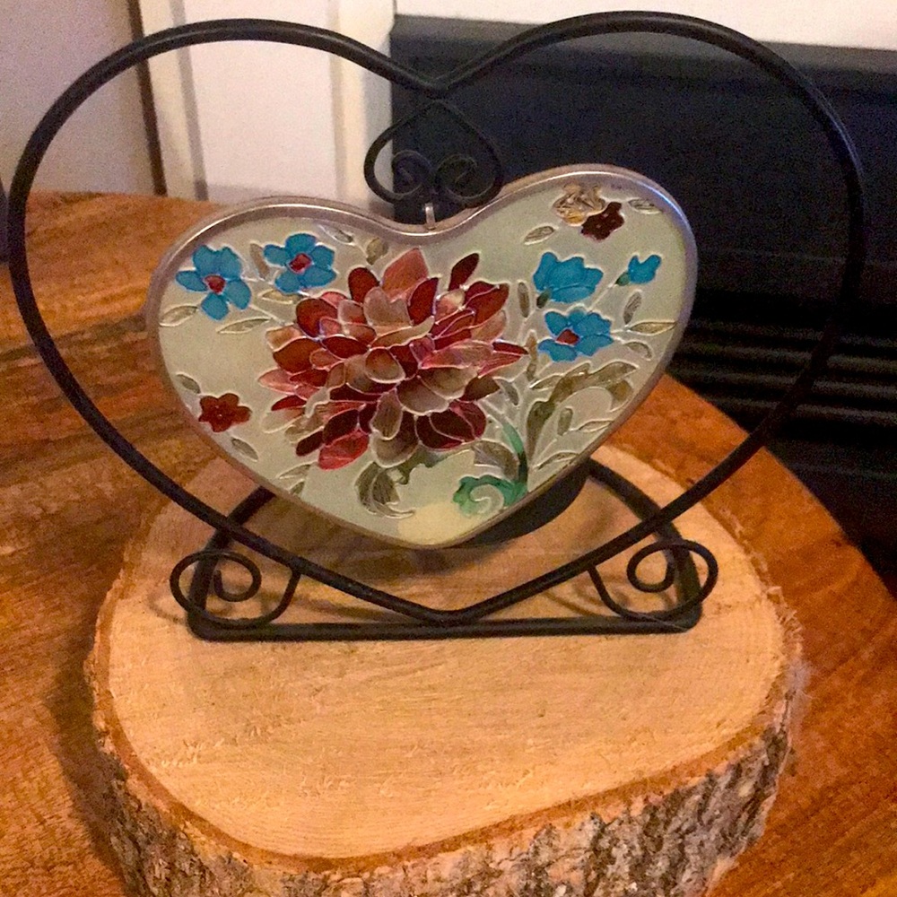 Joan baker stain glass flower design sun catcher  with candle holder.